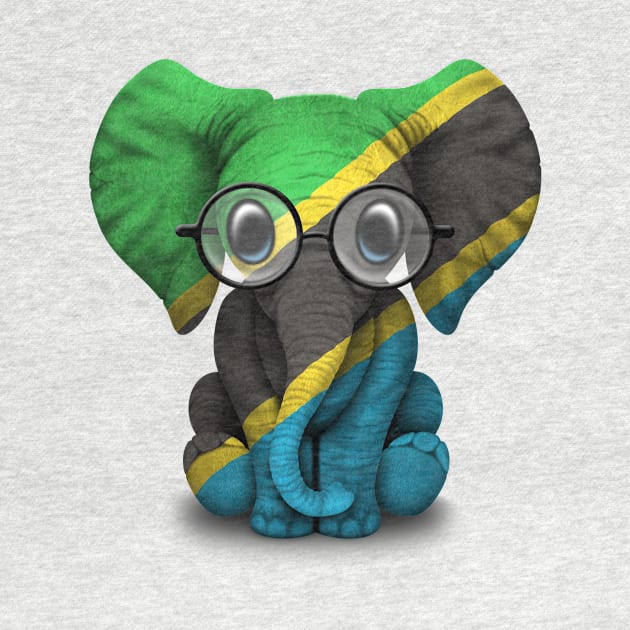 Baby Elephant with Glasses and Tanzanian Flag by jeffbartels